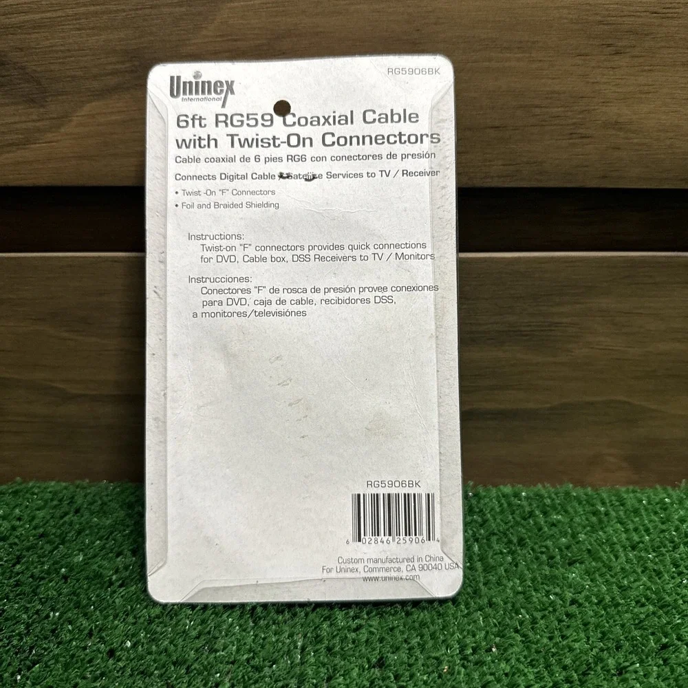 Uninex RG5906BK: Coaxial Cable w/ Twist-On‎ Connectors, Video 6 ft. - Black